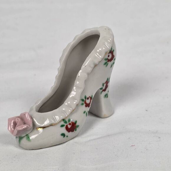 Vintage Porcelain Shoe Figurine w/ Pink Rose & Floral Design - Picture 1 of 6